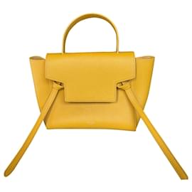 Céline-Celine Mini Belt Bag in Yellow Calfskin Leather-Yellow