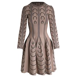 Alaïa-Alaia Long Sleeve Mini Dress in Beige Wool-Beige