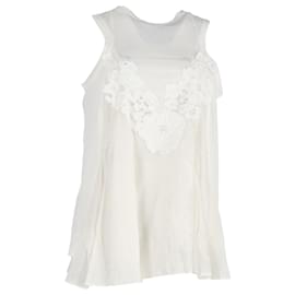 Sacai-Sacai Lace-Trimmed Sleeveless Top in White Linen-White