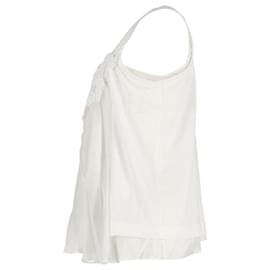 Sacai-Top sin mangas con ribete de encaje Sacai en lino blanco-Blanco