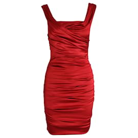 Dolce & Gabbana-Dolce & Gabbana Ruched Sleeveless Dress in Red Silk-Red