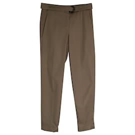 Brunello Cucinelli-Brunello Cucinelli Belted Trousers in Brown Cotton-Brown