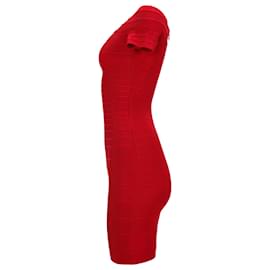 Herve Leger-Herve Leger Carmen vestito dalla fasciatura con spalle scoperte in rayon rosso-Rosso