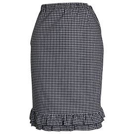 Miu Miu Checkered Ruffled Hem Pencil Skirt in Multicolor Cotton Multiple colors