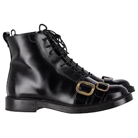 Tod's-Botines con cordones y detalle de hebilla Tod's en piel de becerro negra-Negro