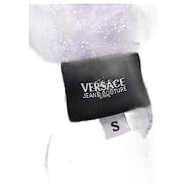 Versace-Versace Jeans Couture Top senza maniche con borchie di cristalli Paisley in poliestere viola-Porpora
