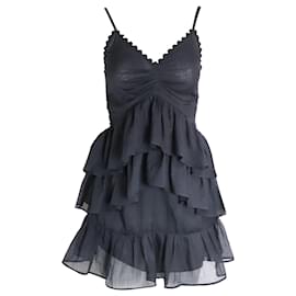 Victoria Beckham-Victoria Beckham Mini-robe à volants sans manches et finitions festonnées en polyester noir-Noir