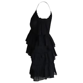 Victoria Beckham-Victoria Beckham Minivestido sin mangas con volantes y ribete festoneado en poliéster negro-Negro