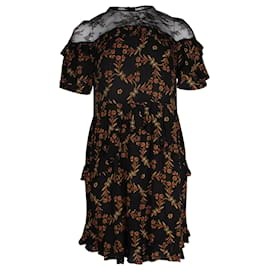 Sandro-Sandro Alderic Ruffled Floral-Print Mini Dress in Black Viscose-Black
