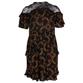 Sandro Alderic Rüschen-Minikleid mit Blumendruck aus schwarzer Viskose Schwarz