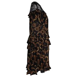 Sandro-Sandro Alderic Ruffled Floral-Print Mini Dress in Black Viscose-Black