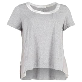 Sacai-Sacai Luck Tulle-Lined and Satin-Paneled T-shirt in Grey Cotton-Grey