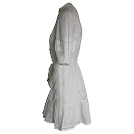 Zimmermann-Zimmermann besticktes Minikleid mit Gürtel aus weißem Ramie-Weiß