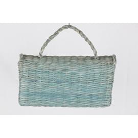 Autre Marque-Vintage Green Woven Raffia Straw Handbag Bag-Green