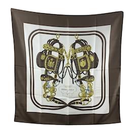 Hermès-Hermes Paris Brown Vintage Silk Scarf 1957 Brides de Gala Hugo Grygkar-Brown