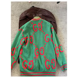 Gucci-Cardigan de lã reversível com logotipo GUCCI “Guccighost”/Seda Tamanho XS/S-Verde