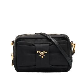 Prada Borsa a tracolla con fiocco in tessuto Nero