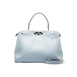 Fendi-Sac à main en cuir Peekaboo 8BN226-Bleu