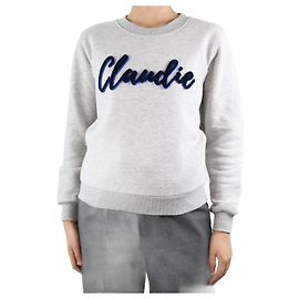 Claudie Pierlot Graues Samt-Sweatshirt mit Logo – Größe UK 8 Grau