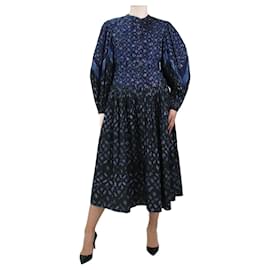 Ulla Johnson-Blue puff-sleeved printed dress with pleats - size UK 8-Blue
