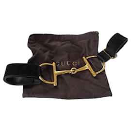 Gucci-Cintura in pelle nera + morso, 75/80.-Nero