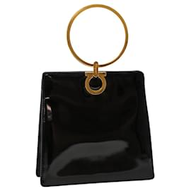 Salvatore Ferragamo-Salvatore Ferragamo Gancini Hand Bag Patent leather Black Auth 48749-Black