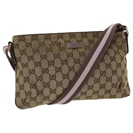 Gucci-GUCCI GG Canvas Sherry Line Shoulder Bag Beige Pink Auth 49065-Pink,Beige