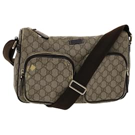 Gucci-GUCCI GG Canvas Shoulder Bag PVC Leather Beige Dark Brown Auth 49064-Beige,Dark brown