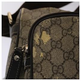 Gucci-GUCCI GG Canvas Shoulder Bag PVC Leather Beige Dark Brown Auth 49064-Beige,Dark brown