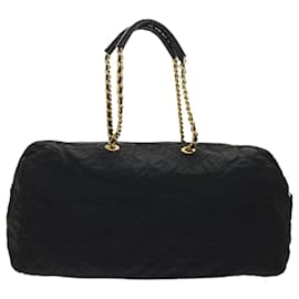 Prada-PRADA Chain Boston Bag Nylon Black Auth tb775-Black