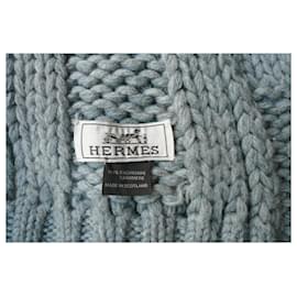 Hermès-HERMES Gray oversized knit cashmere scarf TU-Grey