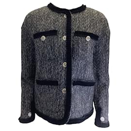 Autre Marque-Roch Black / Giacca in tweed di lana con finiture in velluto bianco-Nero