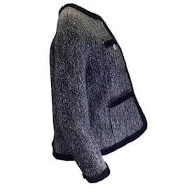Autre Marque-Rokh Black / Weiße Woll-Tweed-Jacke mit Samtbesatz-Schwarz