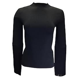 Proenza Schouler-Proenza Schouler Black Matte Viscose Knit Fringe Sweater-Black