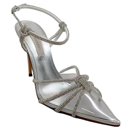 Casadei-Zapatos de salón Casadei transparentes con punta en punta y correas adornadas con cristales-Plata