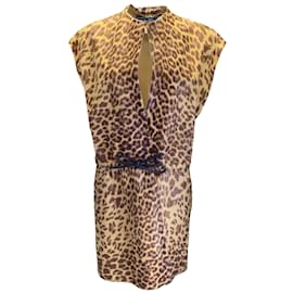 Salvatore Ferragamo Tan / Chaleco de pelo de becerro con estampado de leopardo marrón Camello