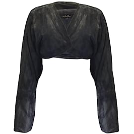 Autre Marque-Urban Zen Navy Blue Cropped Long Sleeved Lambskin Suede Leather Jacket-Blue