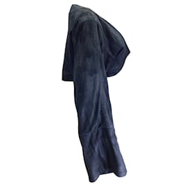 Autre Marque-Urban Zen - Veste courte en cuir suédé d'agneau à manches longues bleu marine-Bleu