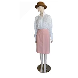 Yves Saint Laurent-Knee Length Wool Skirt-Pink