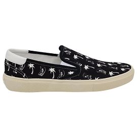Sneaker slip-on Saint Laurent con stampa surf e palme in tela nera Nero
