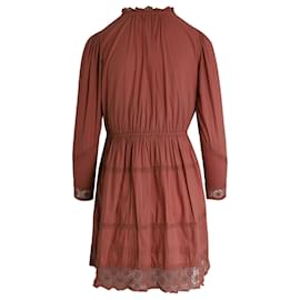 Ulla Johnson-Ulla Johnson Tie-Neck Crochet-Trimmed Mini Dress in Rust Cotton-Other,Orange