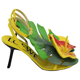 Loewe-Loewe Anthurium Petal Sandals in Yellow and Green Leather-Green