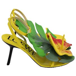 Sandálias Loewe Anthurium Petal em couro amarelo e verde Verde