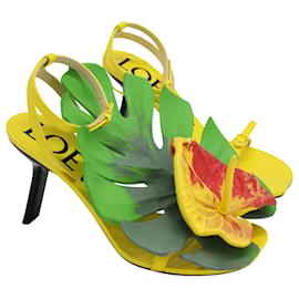 Loewe-Loewe Anthurium Petal Sandals in Yellow and Green Leather-Green