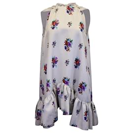 Msgm-MSGM Ruffled Floral Mini Dress in White Polyester-Other