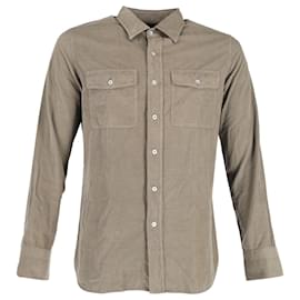 Tom Ford-Tom Ford Garment-Dyed Corduroy Shirt in Khaki Cotton-Green,Khaki