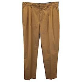 Valentino Garavani-Valentino Garavani Slim Pleated Trousers in Brown Cotton-Brown