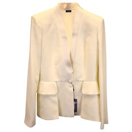 Alexander Mcqueen Shawl-lapel Peplum Blazer in White Acetate Rayon White