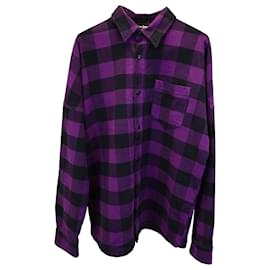 Palm Angels-Camisa extragrande de franela de algodón violeta con logo de Palm Angels-Otro