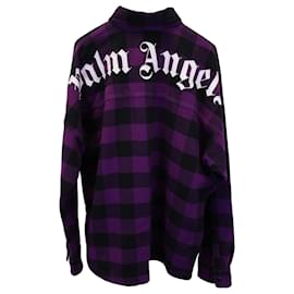 Palm Angels-Camisa de flanela com logotipo grande Palm Angels em algodão roxo-Outro